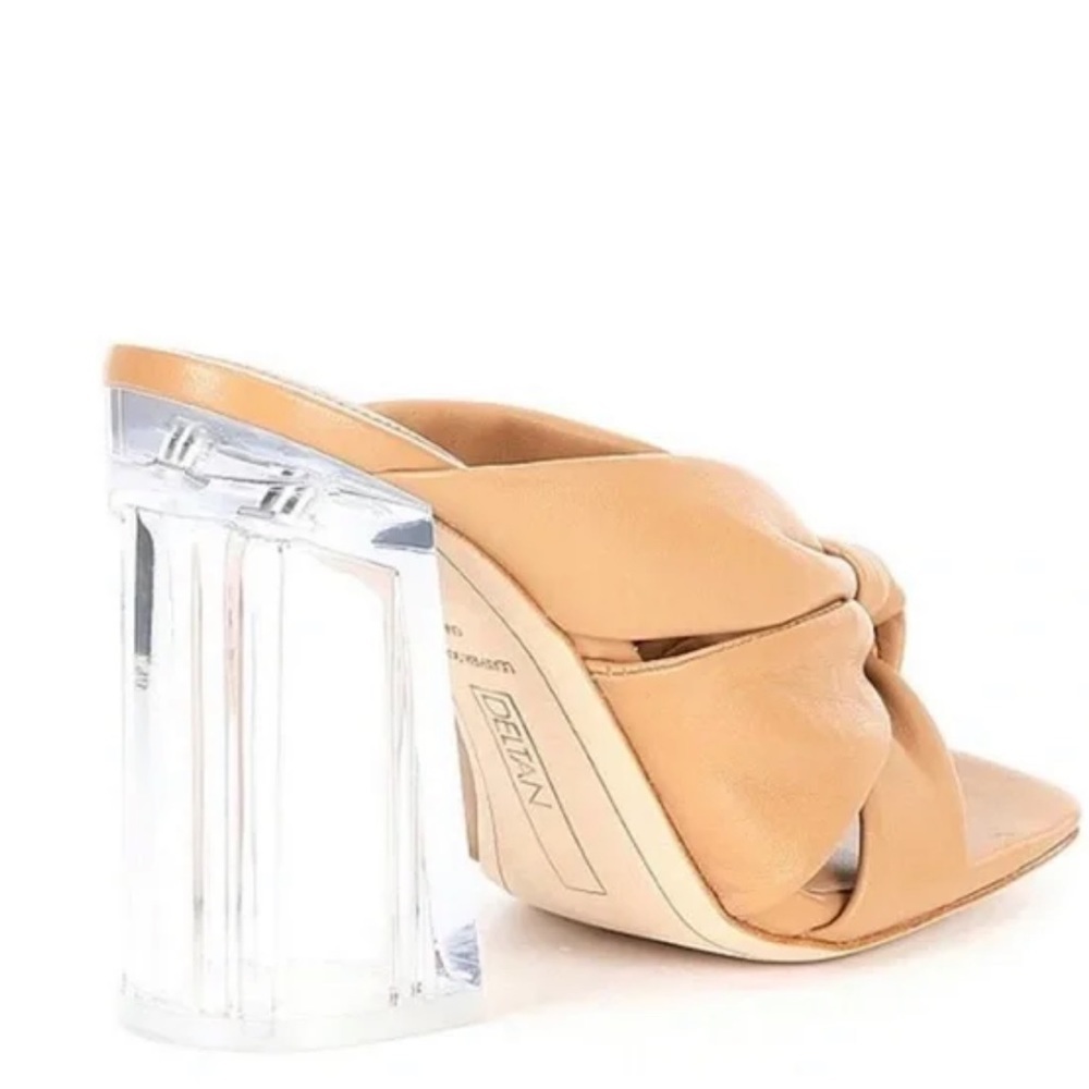 ✅Deltan Kira Puffy Leather Square Toe Sandals w/ Acrylic Clear Heel - Picture 2 of 7
